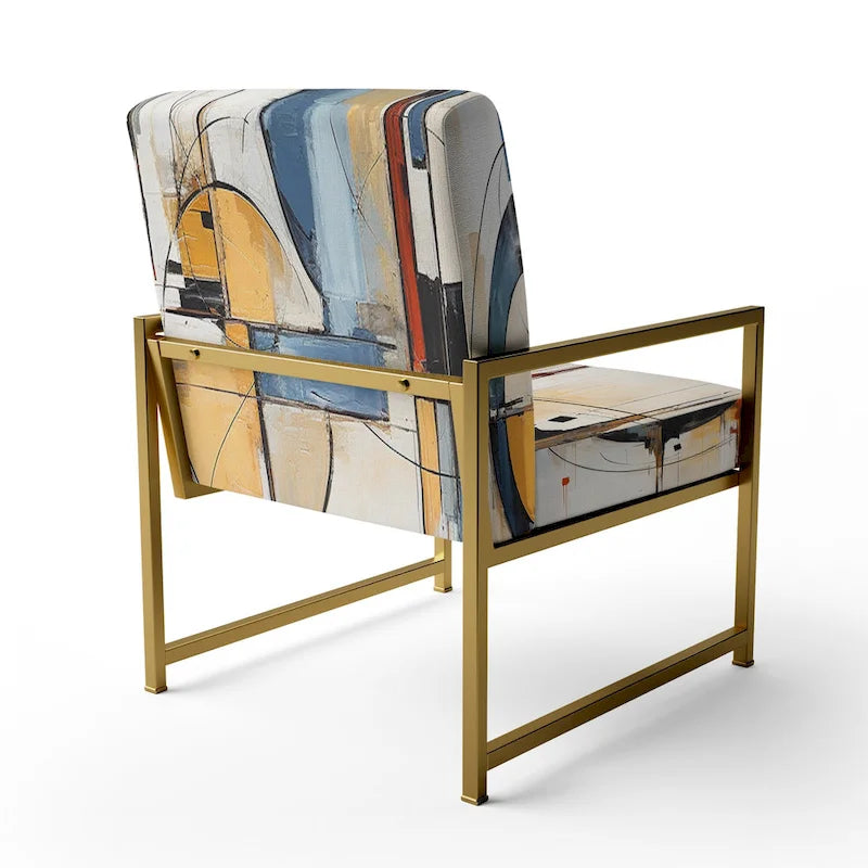 Designart farbenfroher abstrakter Fusion-I-Akzentstuhl im Mid-Century-Stil, gepolsterter Akzentstuhl und moderner Mid-Century-Sessel