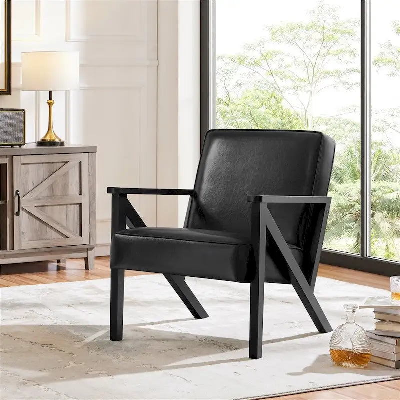 Yaheetech Faux Leather Accent Chair with Wood Legs for Living Room
