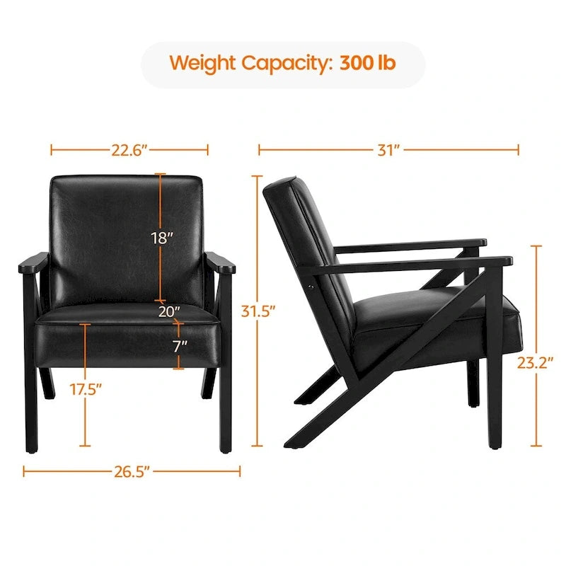 Yaheetech Faux Leather Accent Chair with Wood Legs for Living Room