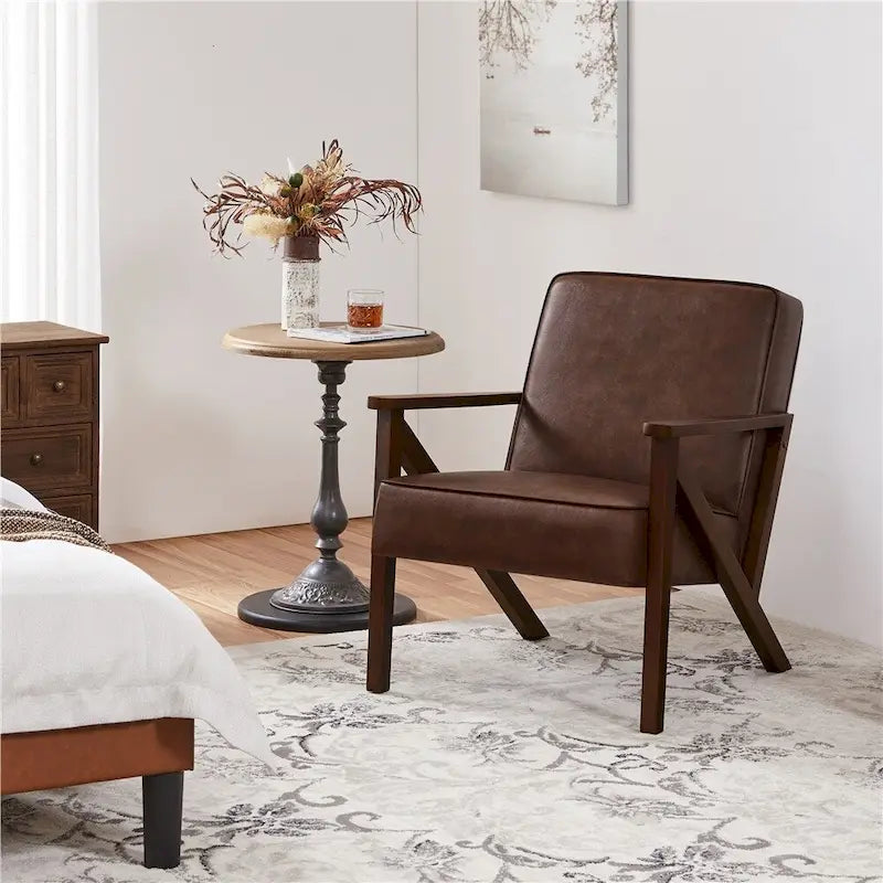 Yaheetech Faux Leather Accent Chair with Wood Legs for Living Room
