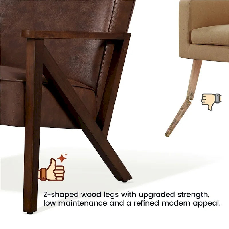 Yaheetech Faux Leather Accent Chair with Wood Legs for Living Room