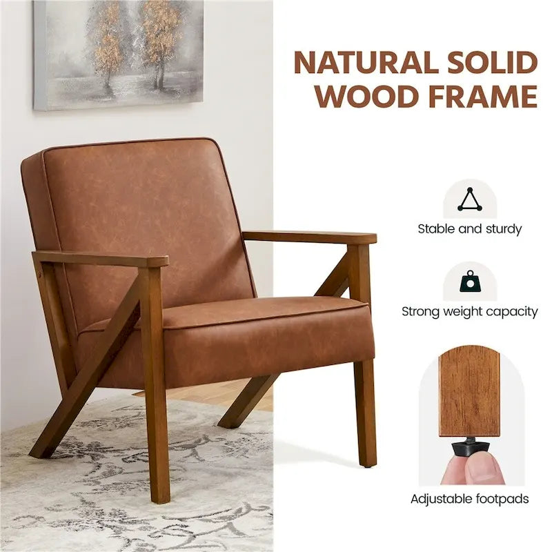 Yaheetech Faux Leather Accent Chair with Wood Legs for Living Room