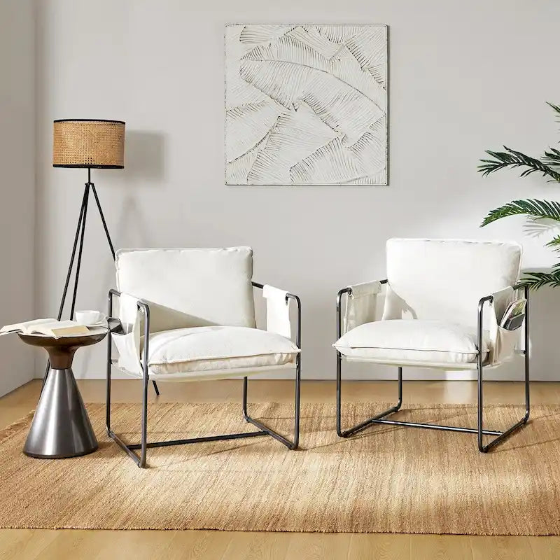 Juego de 2 sillones Rebeca con brazos, estructura metálica moderna y bolsillos de almacenamiento, de HULALA HOME