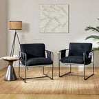 Rebeca Modern Metal Frame Arm Chair with Storage Pockets Set of 2 by HULALA HOME