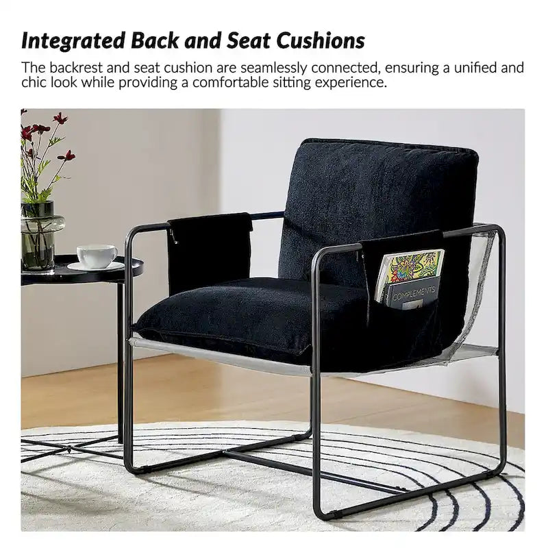 Rebeca Modern Metal Frame Arm Chair with Storage Pockets Set of 2 by HULALA HOME