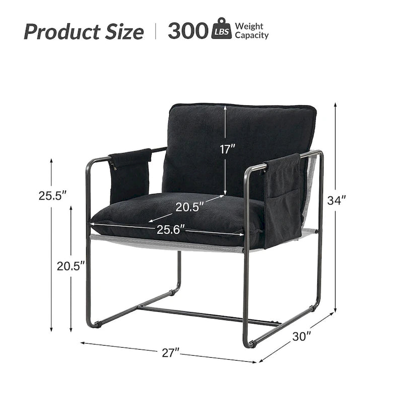Rebeca Modern Metal Frame Arm Chair with Storage Pockets Set of 2 by HULALA HOME
