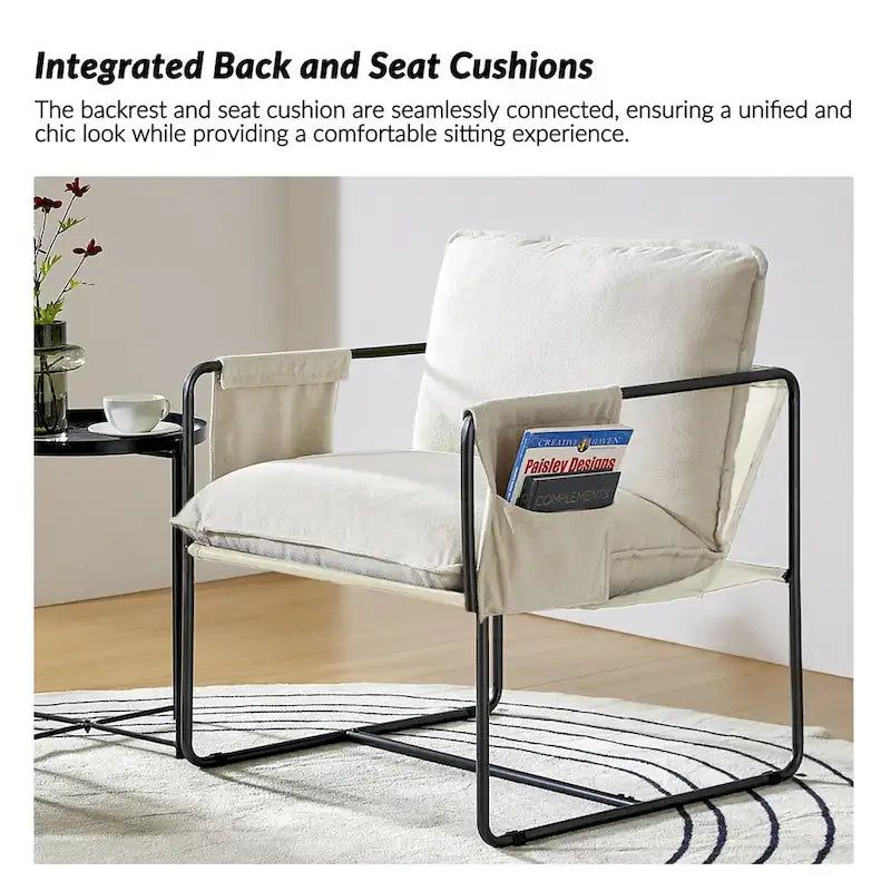 Rebeca Modern Metal Frame Arm Chair with Storage Pockets Set of 2 by HULALA HOME