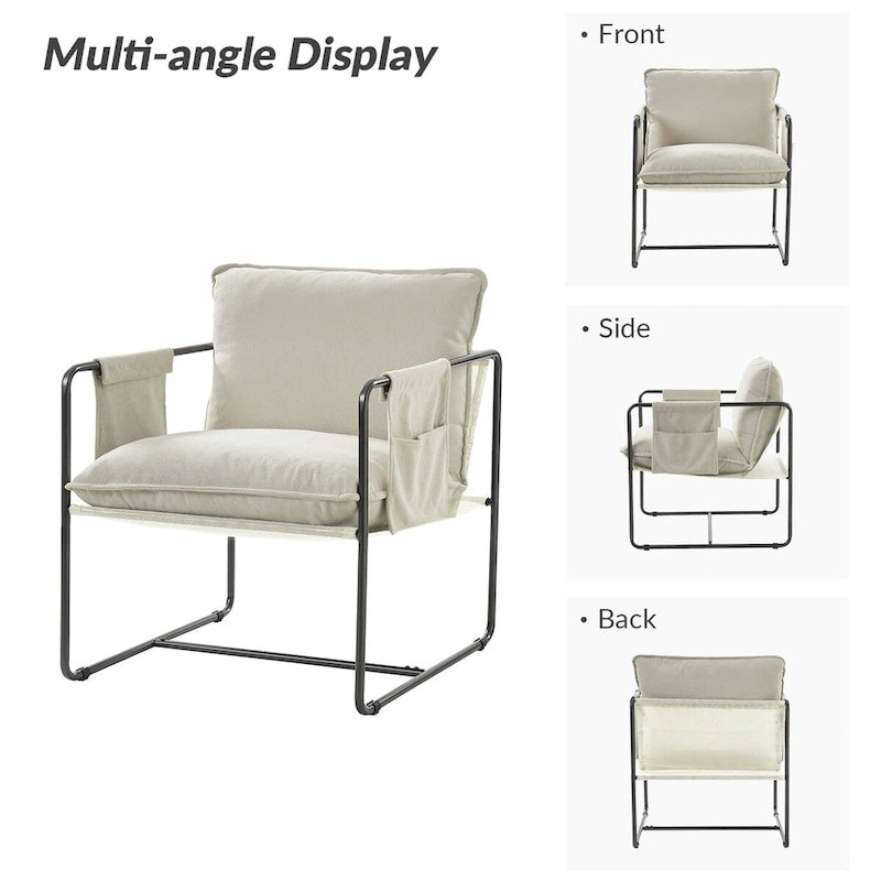 Rebeca Modern Metal Frame Arm Chair with Storage Pockets Set of 2 by HULALA HOME