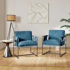 Rebeca Modern Metal Frame Arm Chair with Storage Pockets Set of 2 by HULALA HOME