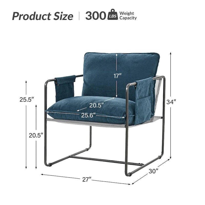 Rebeca Modern Metal Frame Arm Chair with Storage Pockets Set of 2 by HULALA HOME