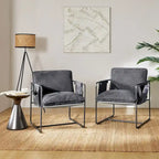 Rebeca Modern Metal Frame Arm Chair with Storage Pockets Set of 2 by HULALA HOME