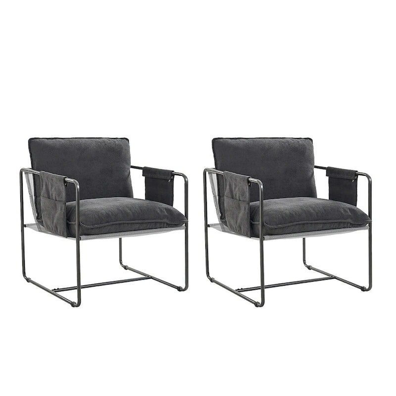 Rebeca Modern Metal Frame Arm Chair with Storage Pockets Set of 2 by HULALA HOME