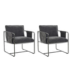 Rebeca Modern Metal Frame Arm Chair with Storage Pockets Set of 2 by HULALA HOME