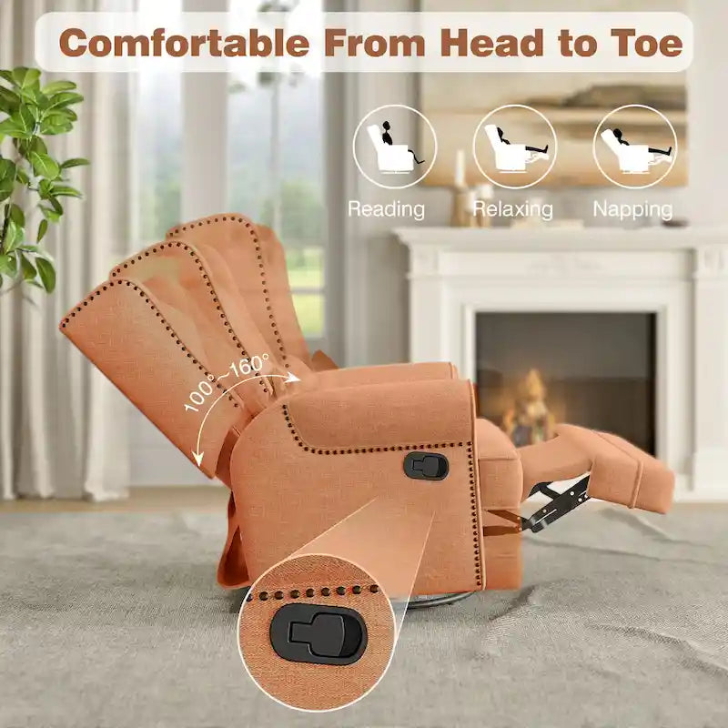 Swivel Recliner Chair with Extra Large Footrest, Grey