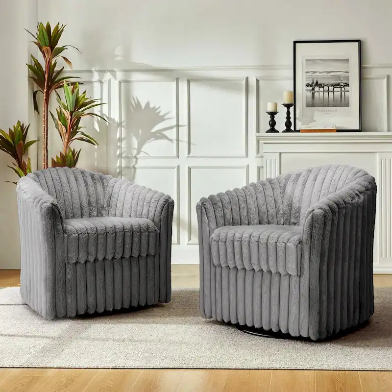 Set van 2 accentstoelen in tonvorm van imitatiekonijnenbont met draaifunctie van 360 graden