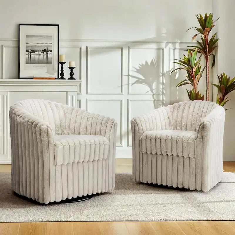 Set van 2 accentstoelen in tonvorm van imitatiekonijnenbont met draaifunctie van 360 graden