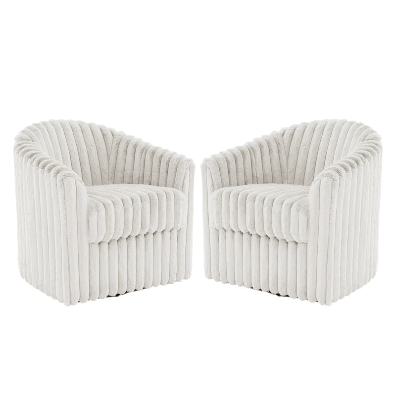 Set van 2 accentstoelen in tonvorm van imitatiekonijnenbont met draaifunctie van 360 graden