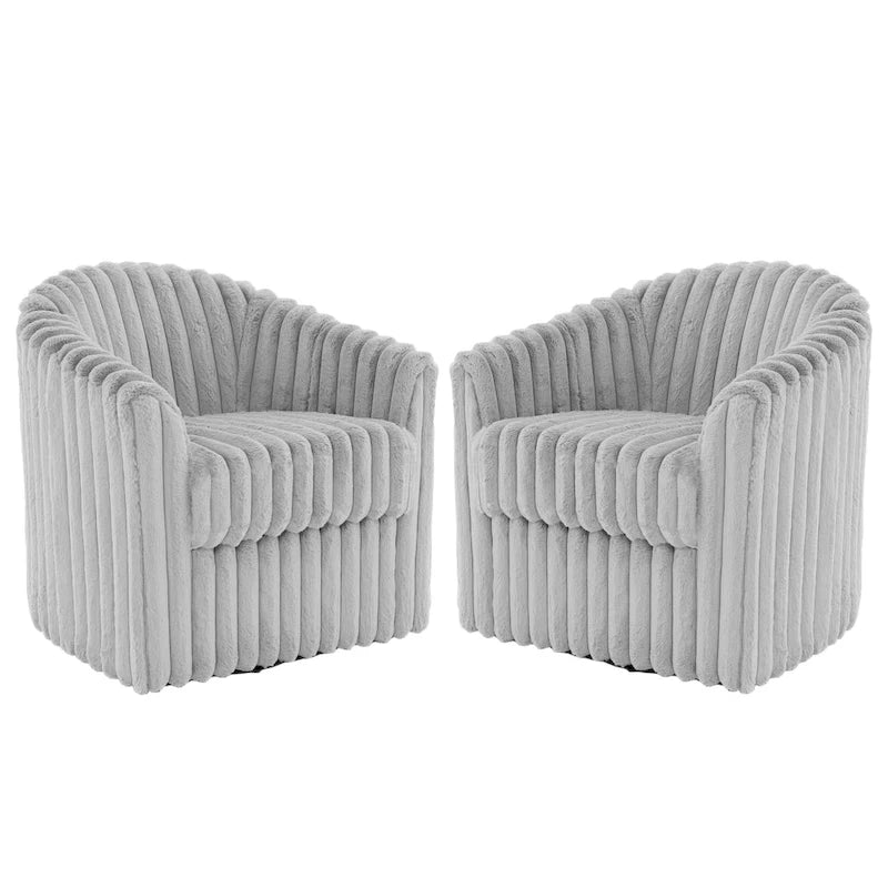 Set van 2 accentstoelen in tonvorm van imitatiekonijnenbont met draaifunctie van 360 graden