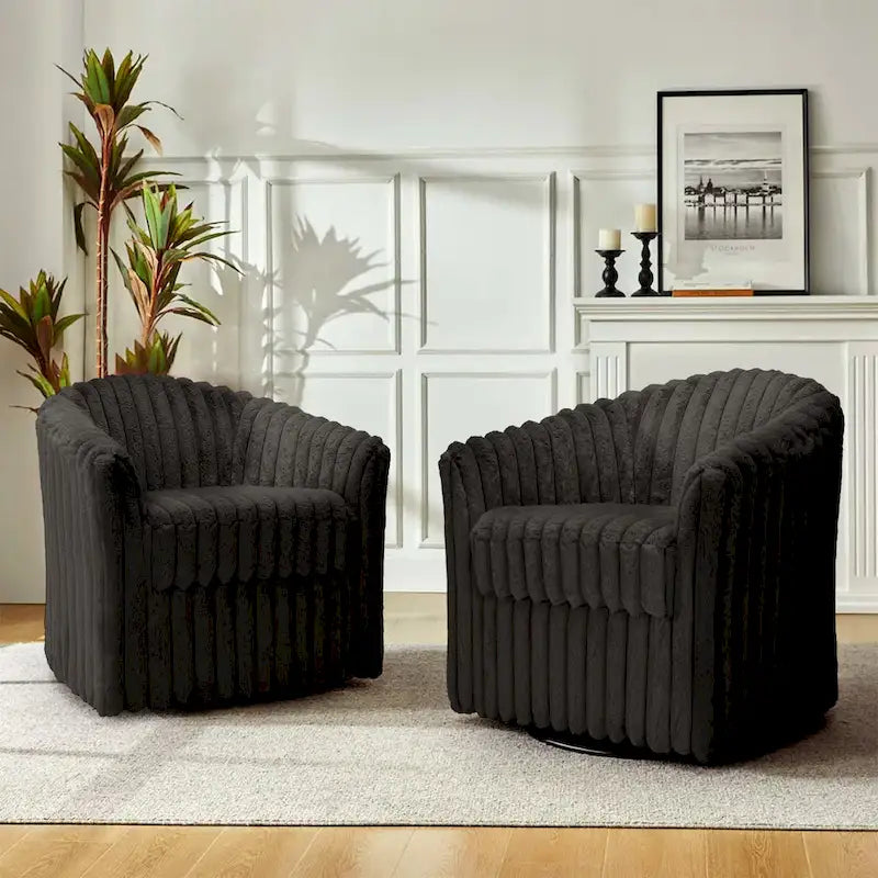 Set van 2 accentstoelen in tonvorm van imitatiekonijnenbont met draaifunctie van 360 graden