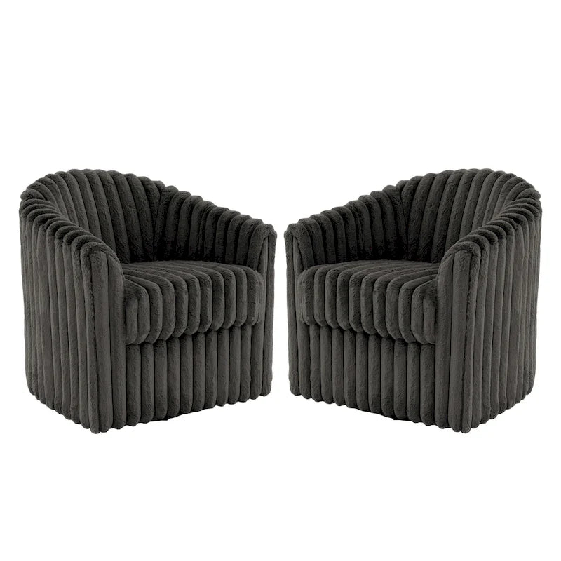 Set van 2 accentstoelen in tonvorm van imitatiekonijnenbont met draaifunctie van 360 graden