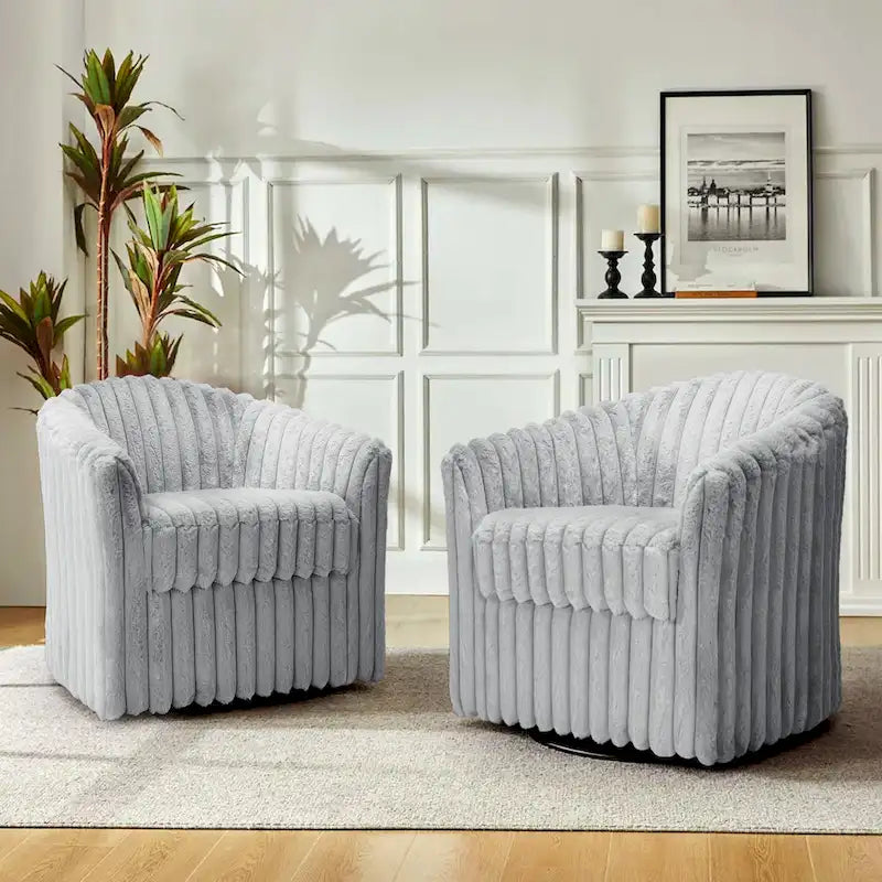 Set van 2 accentstoelen in tonvorm van imitatiekonijnenbont met draaifunctie van 360 graden