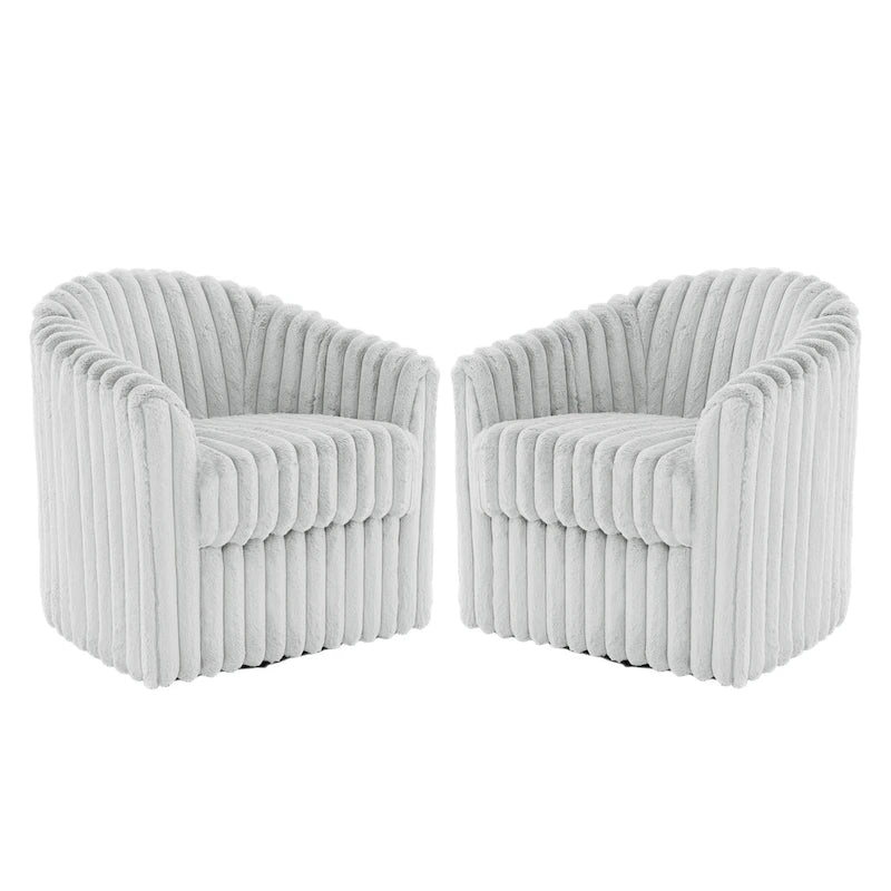 Set van 2 accentstoelen in tonvorm van imitatiekonijnenbont met draaifunctie van 360 graden