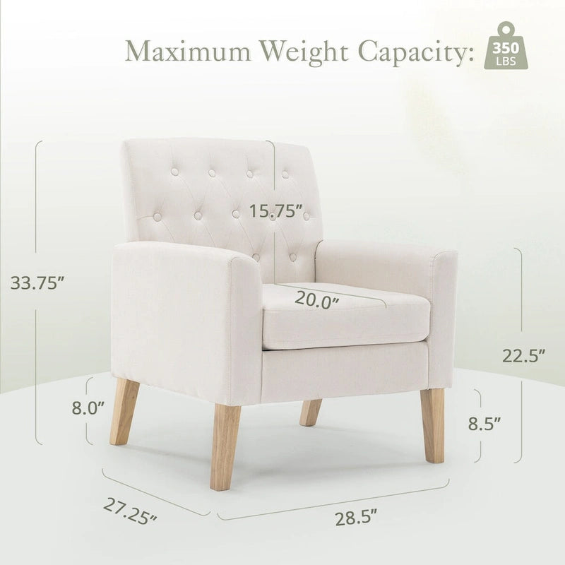 LUE BONA Mid-Century-Modern-Sessel mit Leinenstoffbezug, Knopfheftung und Akzentdesign, 2er-Set – 28.5 B X 27.25 T X 33.75 H