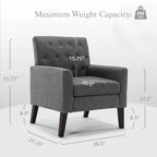 LUE BONA Mid-Century-Modern-Sessel mit Leinenstoffbezug, Knopfheftung und Akzentdesign, 2er-Set – 28.5 B X 27.25 T X 33.75 H