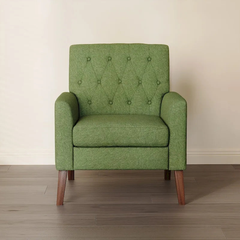LUE BONA Mid-Century-Modern-Sessel mit Leinenstoffbezug, Knopfheftung und Akzentdesign, 2er-Set – 28.5 B X 27.25 T X 33.75 H