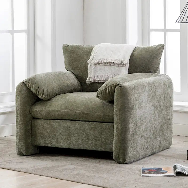 Übergroßer gepolsterter Chenille-Sessel, einzelner Sofa-Akzentsessel mit Armlehnen