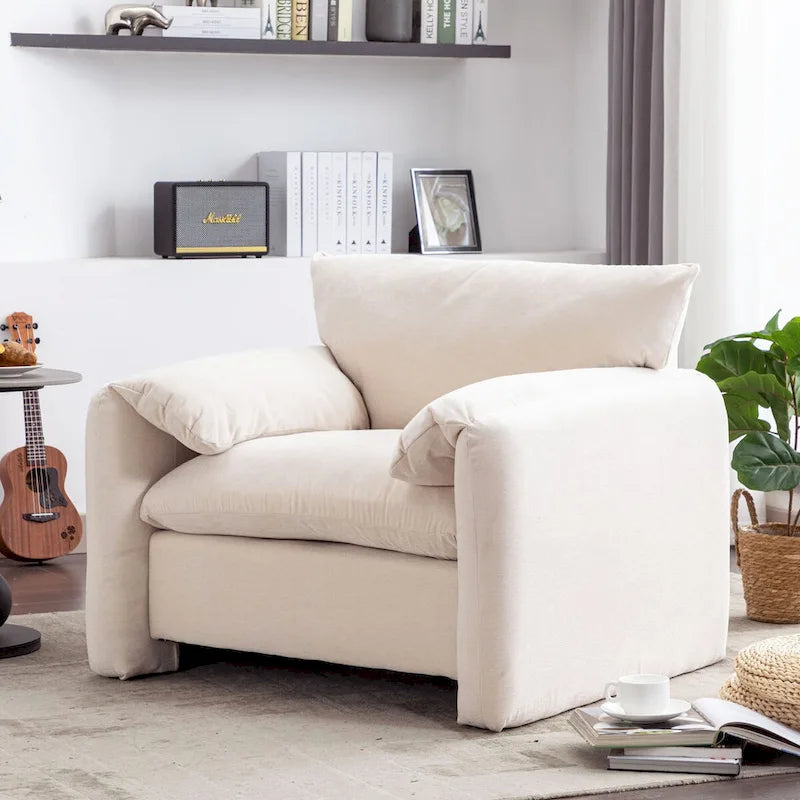Übergroßer gepolsterter Chenille-Sessel, einzelner Sofa-Akzentsessel mit Armlehnen