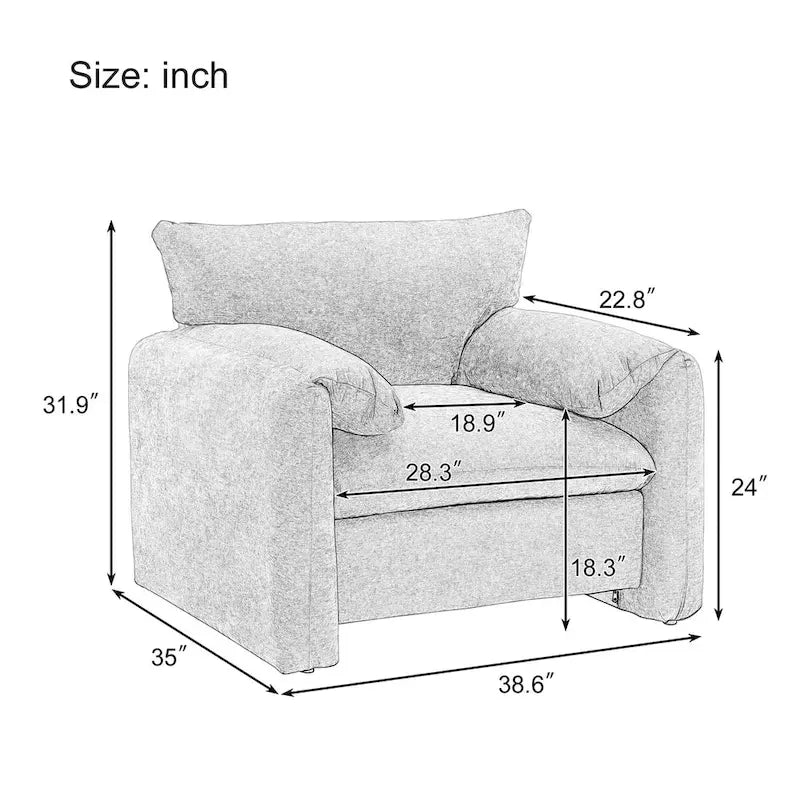 Übergroßer gepolsterter Chenille-Sessel, einzelner Sofa-Akzentsessel mit Armlehnen