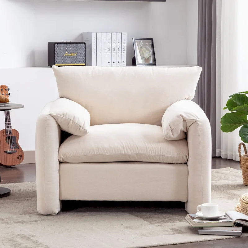 Übergroßer gepolsterter Chenille-Sessel, einzelner Sofa-Akzentsessel mit Armlehnen