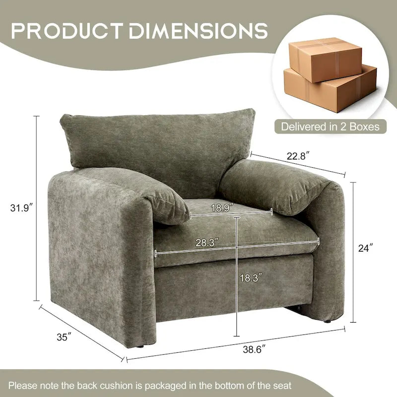 Übergroßer gepolsterter Chenille-Sessel, einzelner Sofa-Akzentsessel mit Armlehnen