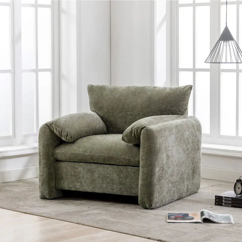 Übergroßer gepolsterter Chenille-Sessel, einzelner Sofa-Akzentsessel mit Armlehnen