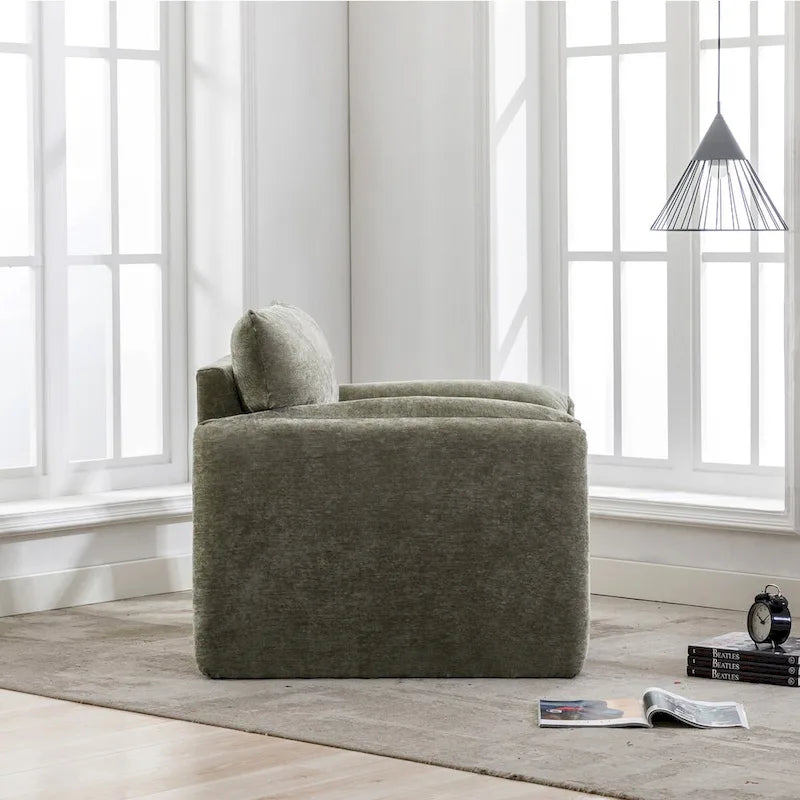 Übergroßer gepolsterter Chenille-Sessel, einzelner Sofa-Akzentsessel mit Armlehnen