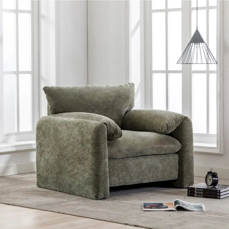 Übergroßer gepolsterter Chenille-Sessel, einzelner Sofa-Akzentsessel mit Armlehnen