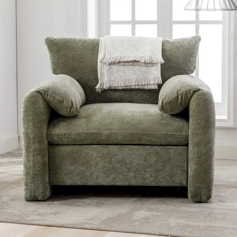 Übergroßer gepolsterter Chenille-Sessel, einzelner Sofa-Akzentsessel mit Armlehnen