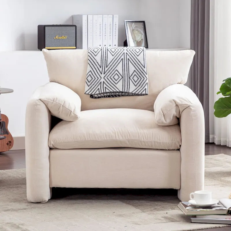 Übergroßer gepolsterter Chenille-Sessel, einzelner Sofa-Akzentsessel mit Armlehnen