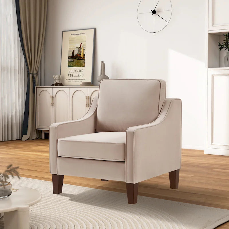 Sillón decorativo moderno tapizado en terciopelo, sofá individual con brazos