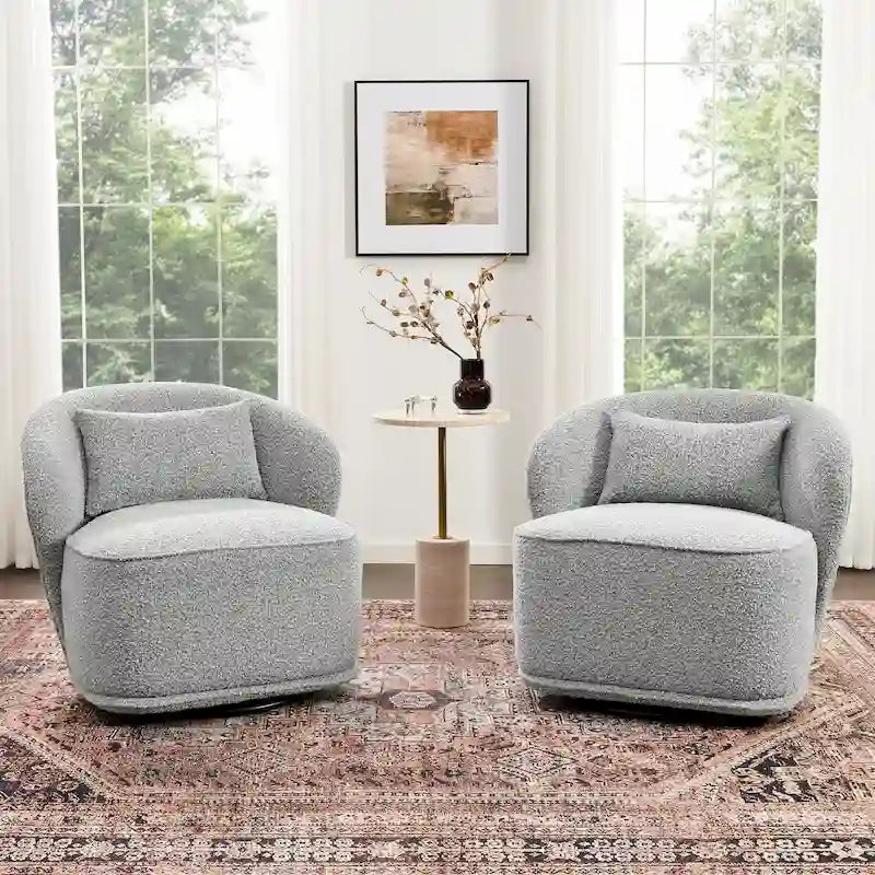 KINWELL 33 W gepolsterter Akzentsessel aus Sherpa-Bouclé-Stoff, drehbar (2er-Set)