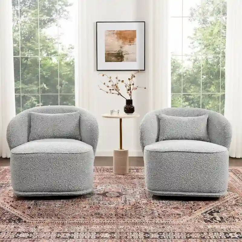 KINWELL 33 W gepolsterter Akzentsessel aus Sherpa-Bouclé-Stoff, drehbar (2er-Set)