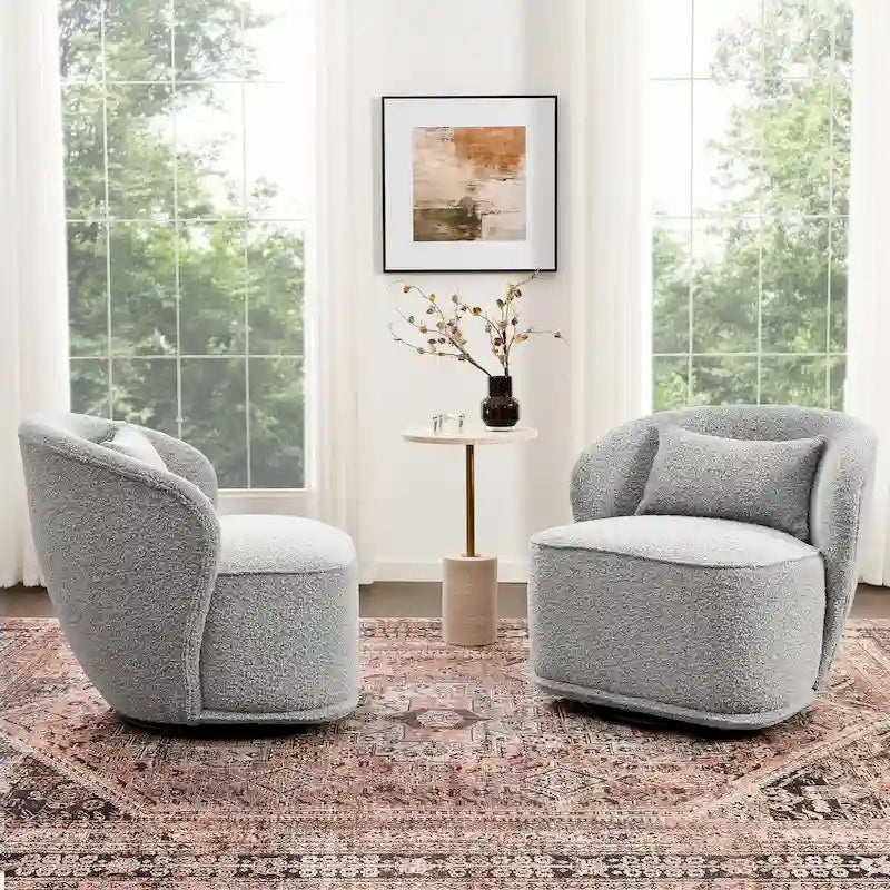 KINWELL 33 W gepolsterter Akzentsessel aus Sherpa-Bouclé-Stoff, drehbar (2er-Set)