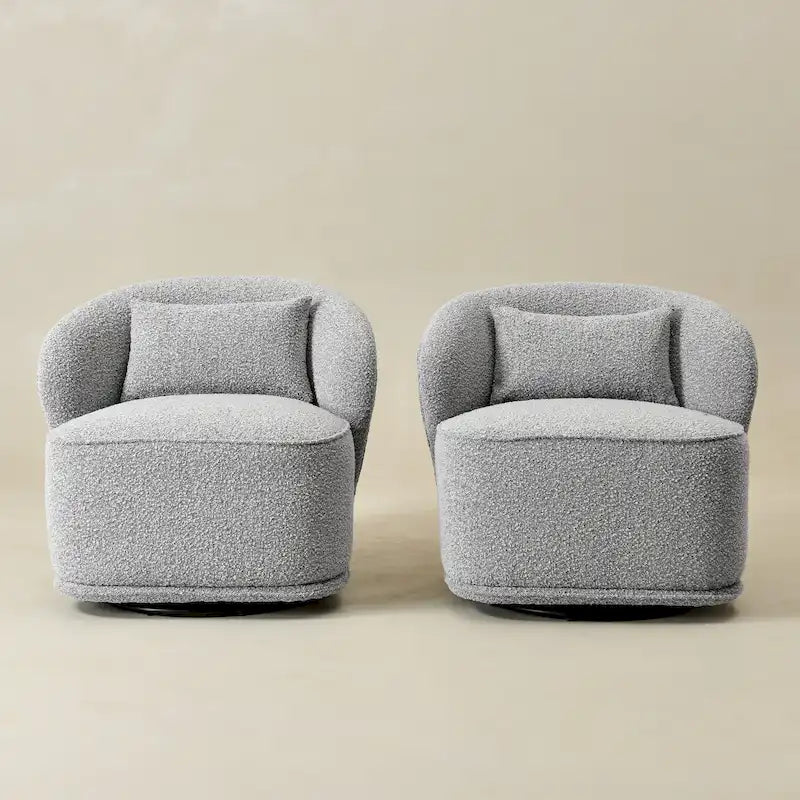 KINWELL 33 W gepolsterter Akzentsessel aus Sherpa-Bouclé-Stoff, drehbar (2er-Set)