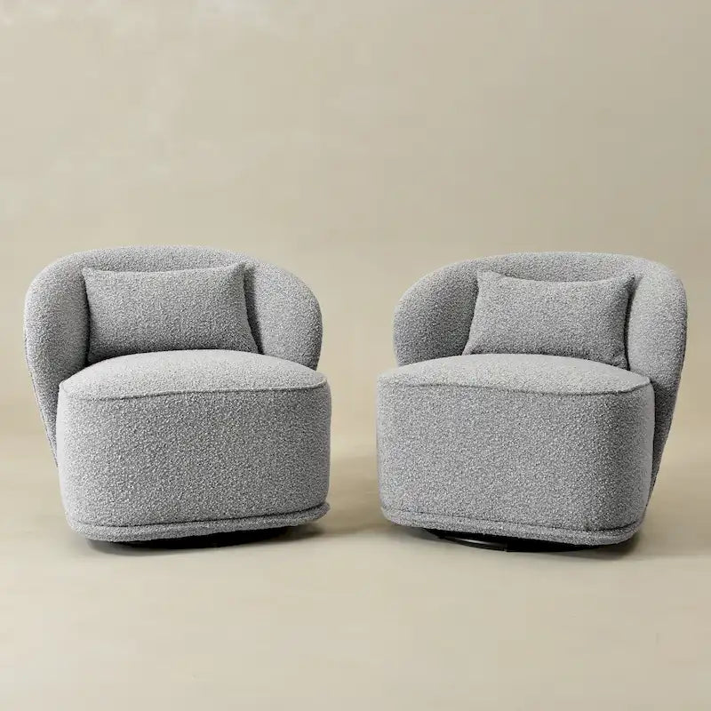 KINWELL 33 W gepolsterter Akzentsessel aus Sherpa-Bouclé-Stoff, drehbar (2er-Set)