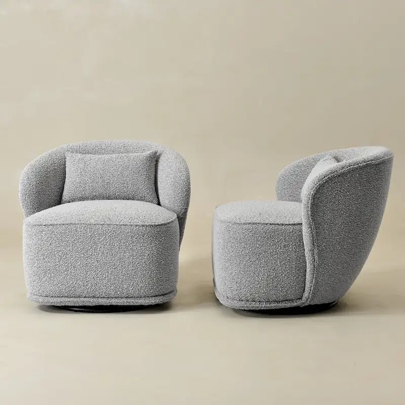 KINWELL 33 W gepolsterter Akzentsessel aus Sherpa-Bouclé-Stoff, drehbar (2er-Set)