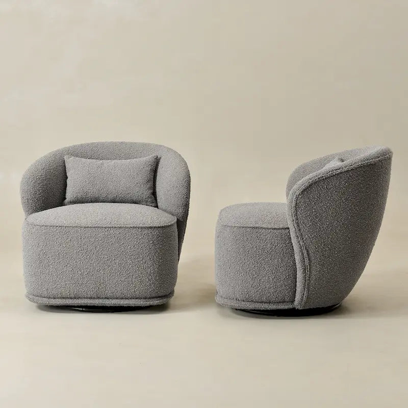 KINWELL 33 W gepolsterter Akzentsessel aus Sherpa-Bouclé-Stoff, drehbar (2er-Set)