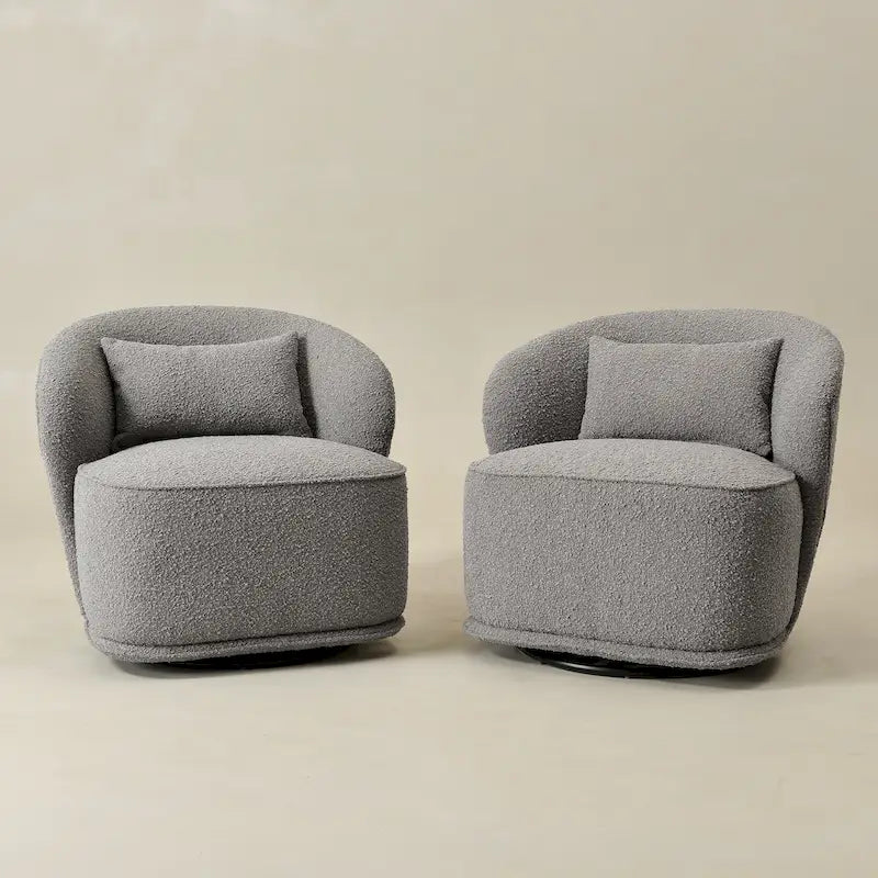 KINWELL 33 W gepolsterter Akzentsessel aus Sherpa-Bouclé-Stoff, drehbar (2er-Set)