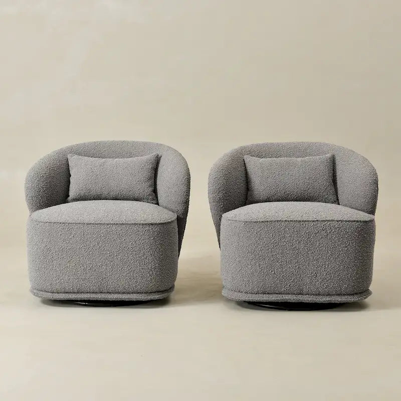 KINWELL 33 W gepolsterter Akzentsessel aus Sherpa-Bouclé-Stoff, drehbar (2er-Set)