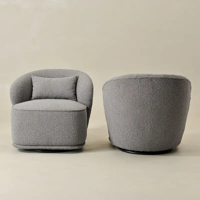 KINWELL 33 W gepolsterter Akzentsessel aus Sherpa-Bouclé-Stoff, drehbar (2er-Set)